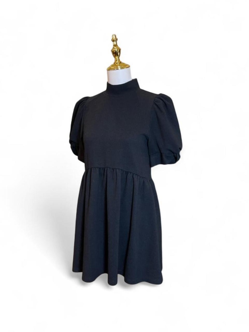 Chelsea & Violet Black Puff-Sleeve High-Neck Mini Dress